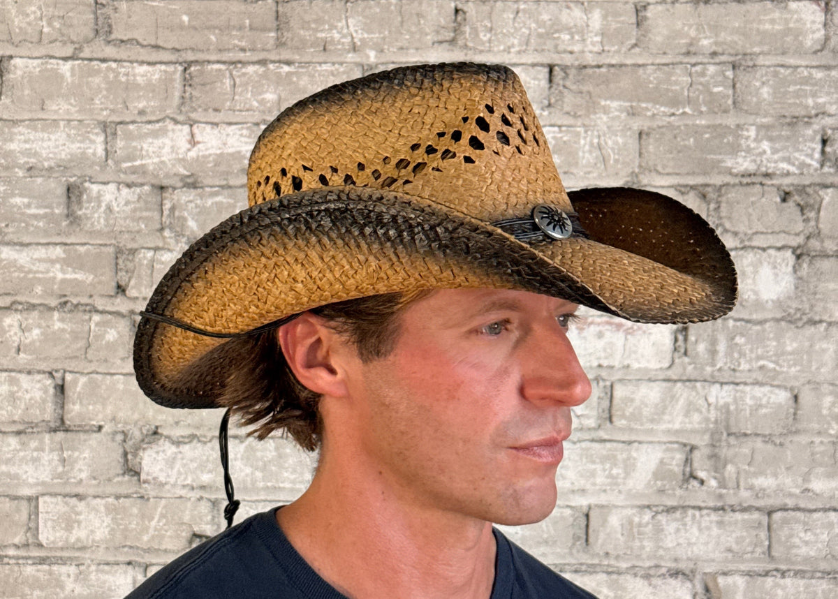 Raffia Straw 2-Tone Front Pinch Crease Western Hat