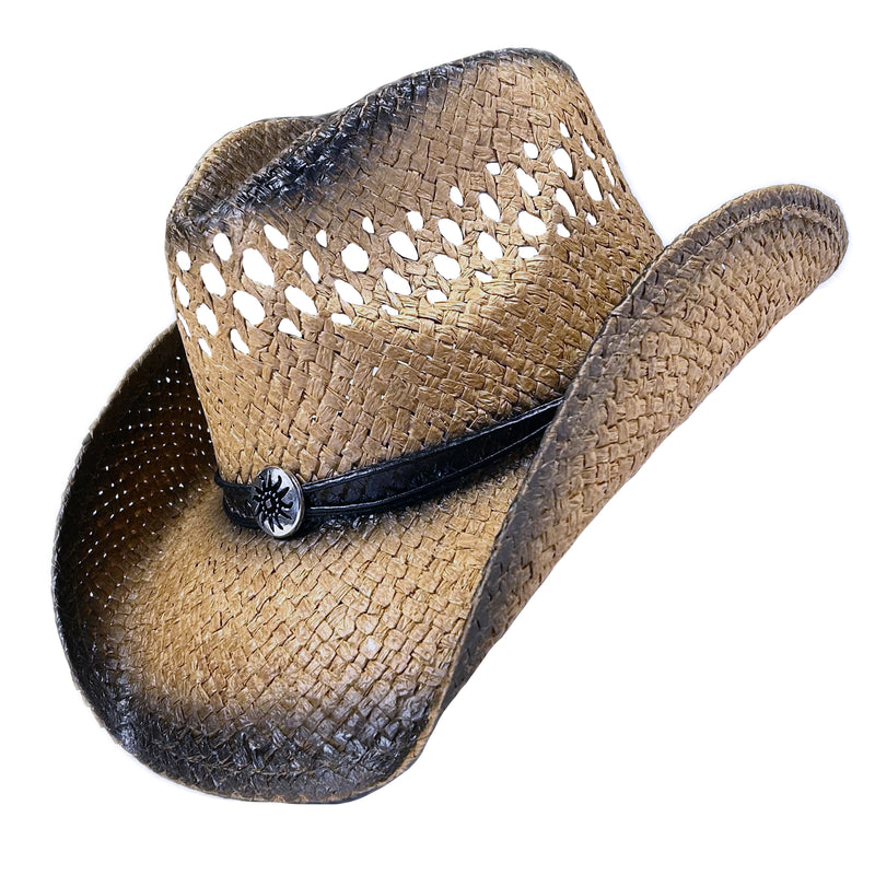 Raffia Straw 2-Tone Pinch Crease Western Cowboy Hat