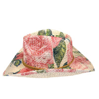 Pink & Green Floral Print Straw Western Cowgirl Hat