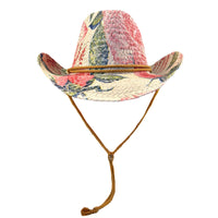 Pink & Green Floral Print Straw Western Cowgirl Hat