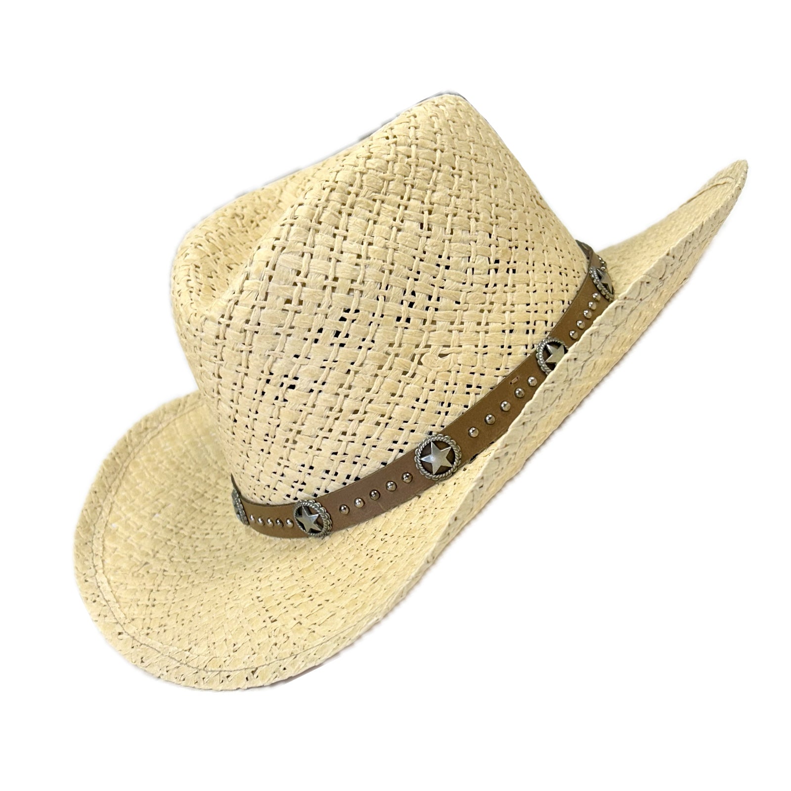 Straw Cowboy Hat with Brown with Stars & Studs