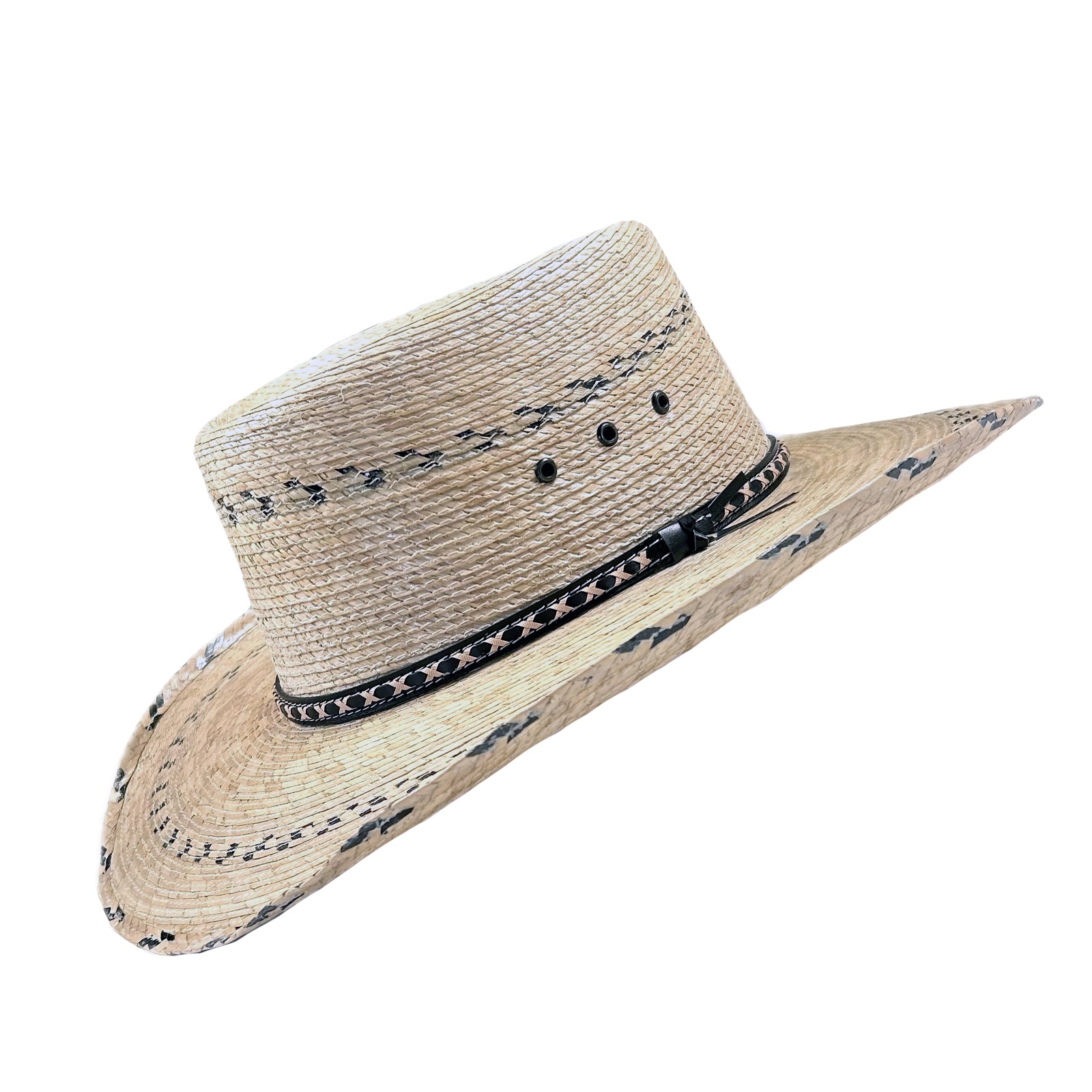 Premium Palm Straw Oval Crown Western Cowboy Hat with Chin Cord