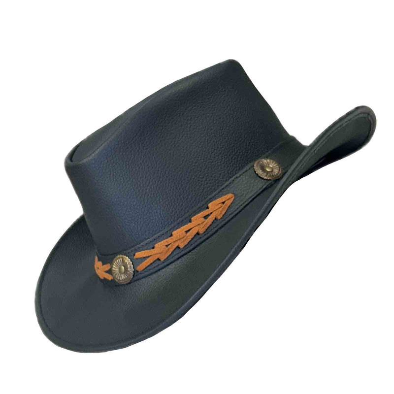Black Leather Western Cowboy Hat with Laced Concho Hatband