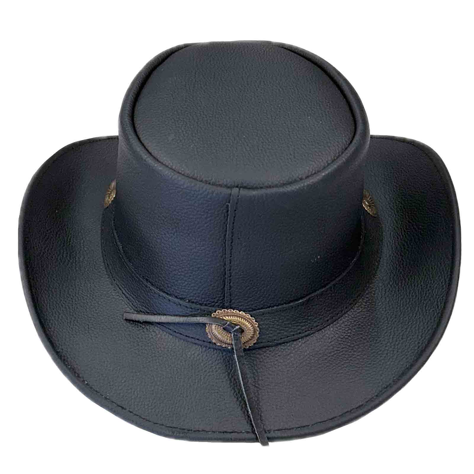 Black Leather Western Cowboy Hat with Laced Concho Hatband