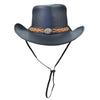 Black Leather Western Cowboy Hat with Laced Concho Hatband
