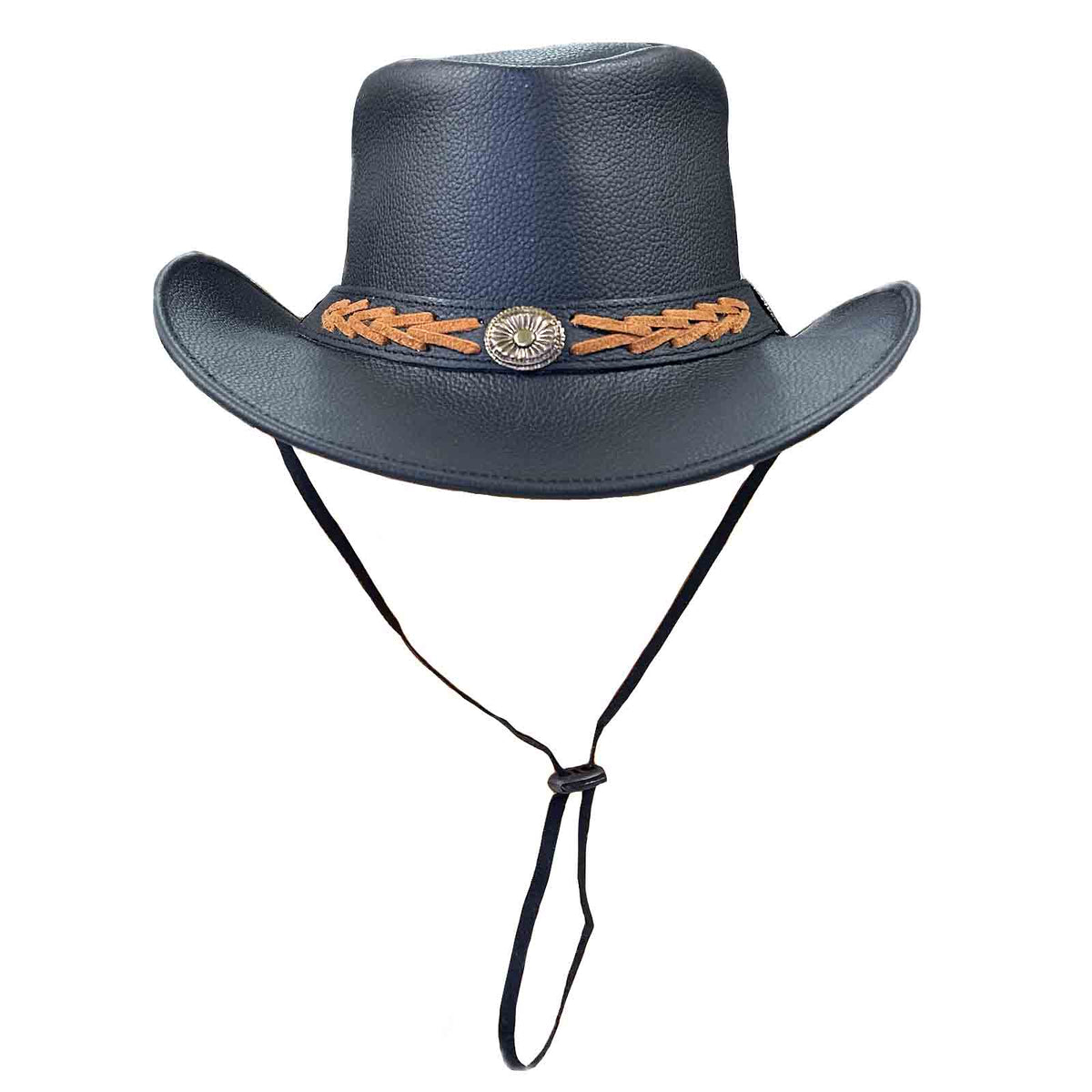 Black Leather Western Cowboy Hat with Laced Concho Hatband