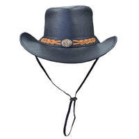 Black Leather Western Cowboy Hat with Laced Concho Hatband