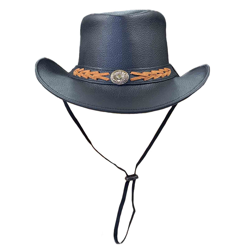 Black Leather Western Cowboy Hat with Laced Concho Hatband