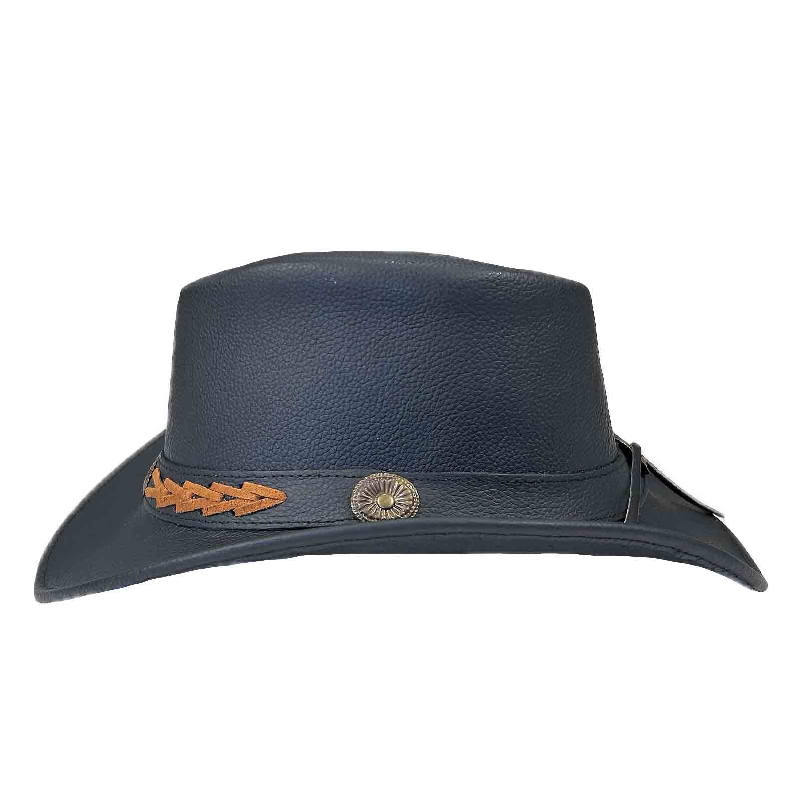 Black Leather Western Cowboy Hat with Laced Concho Hatband