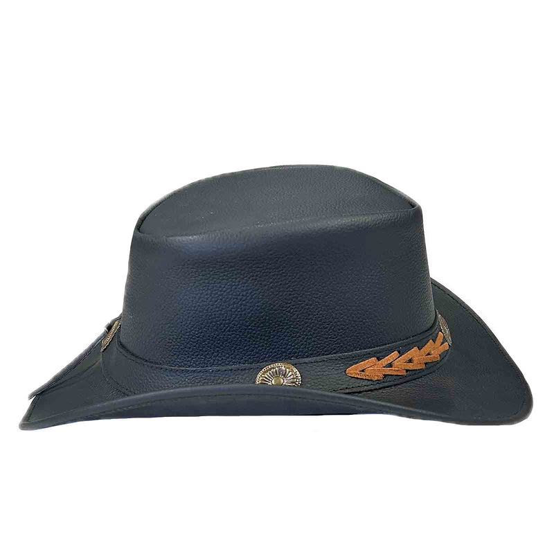 Black Leather Western Cowboy Hat with Laced Concho Hatband