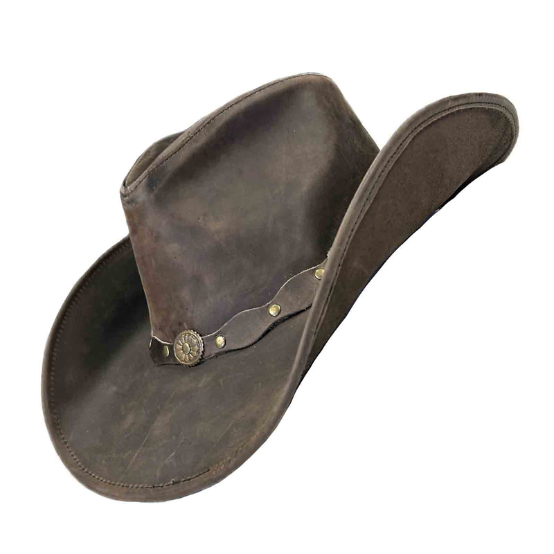 Brown Leather Western Cowboy Hat with Concho Hatband