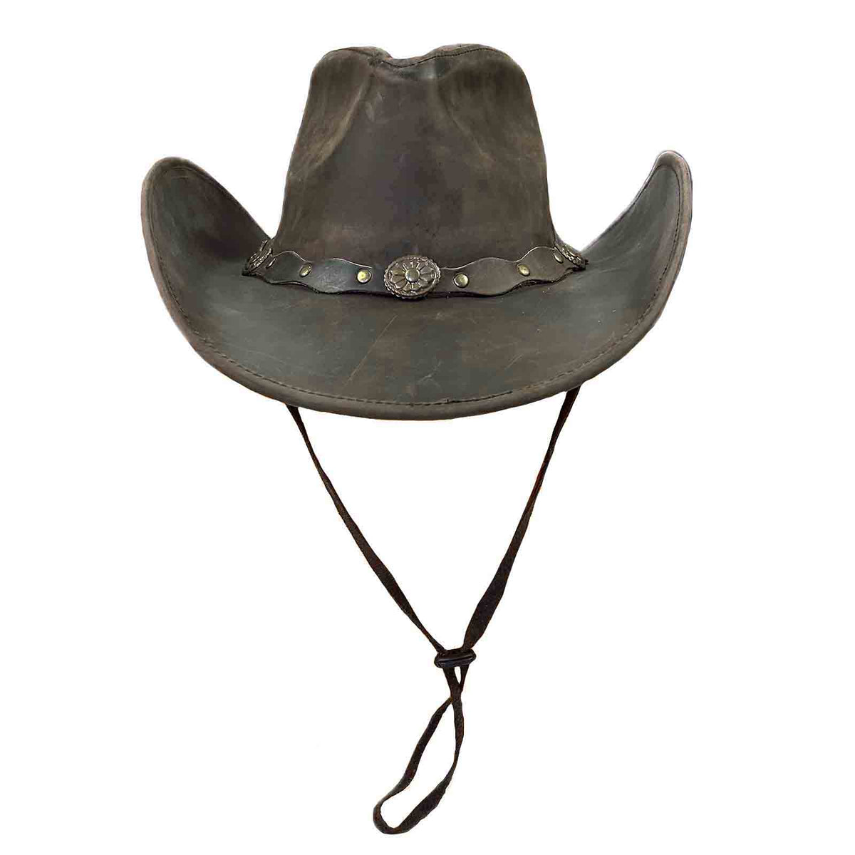 Brown Leather Western Cowboy Hat with Concho Hatband