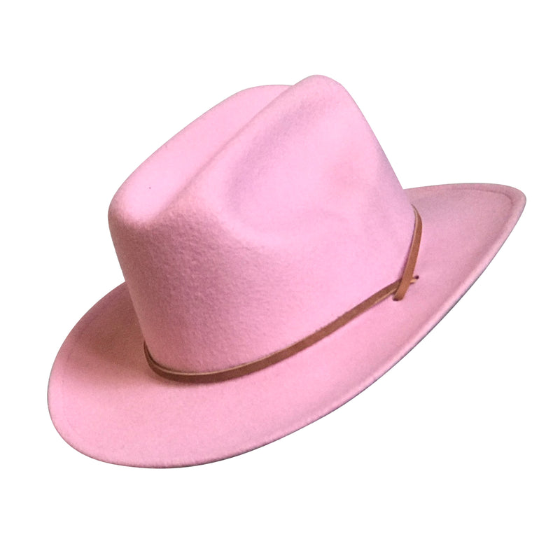 Kid's Pink Felt Western Cowgirl Hat with Chin Strap