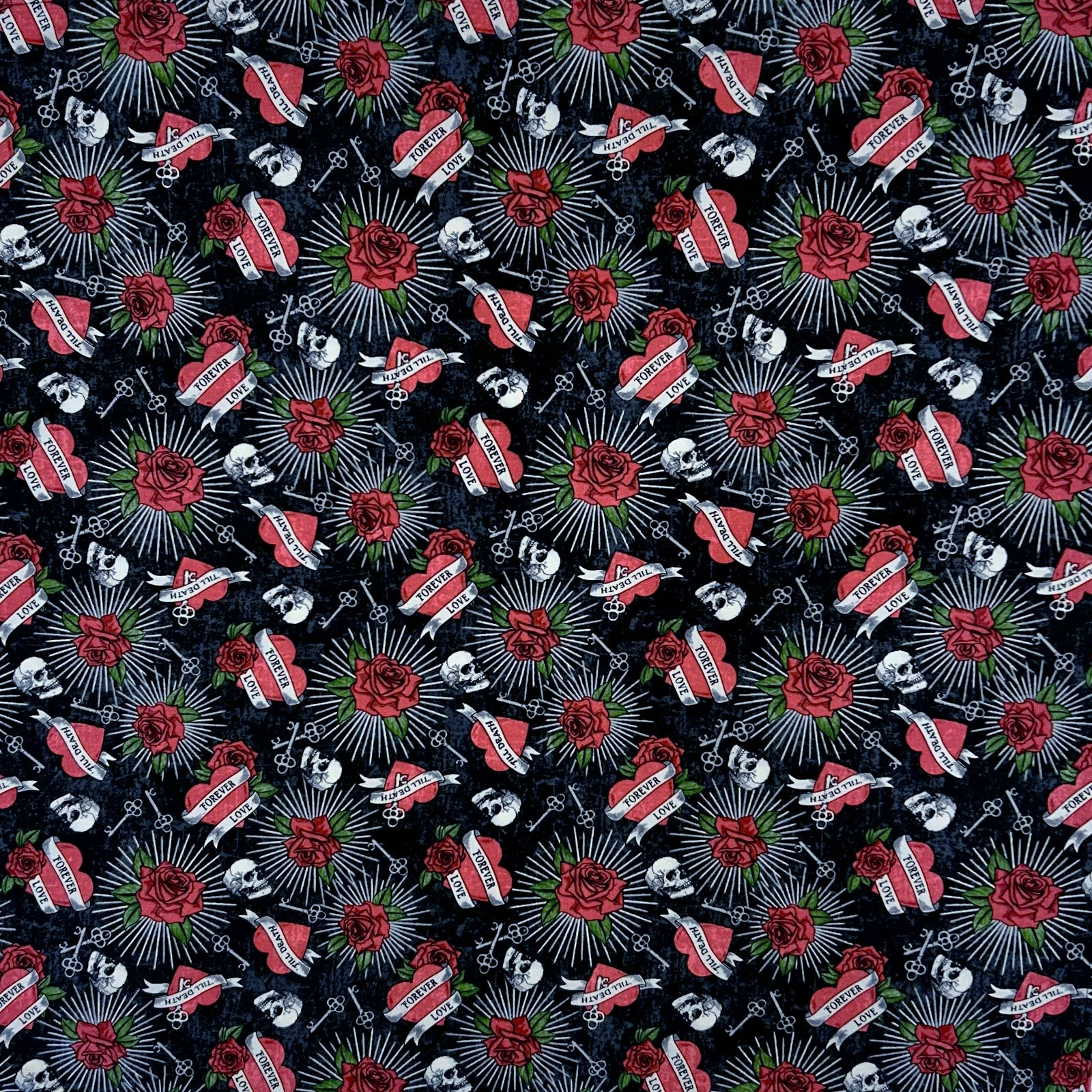 Cowboy Skulls & Hearts Western Cotton Bandana in Black