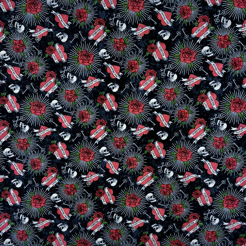 Cowboy Skulls & Hearts Western Cotton Bandana in Black