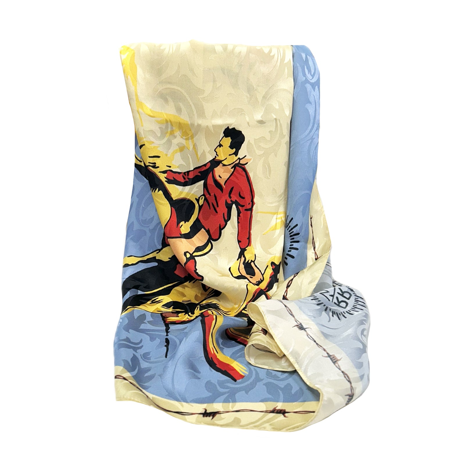 Vintage Rockmount Ranch Wear Bronc Silk Scarf in Blue