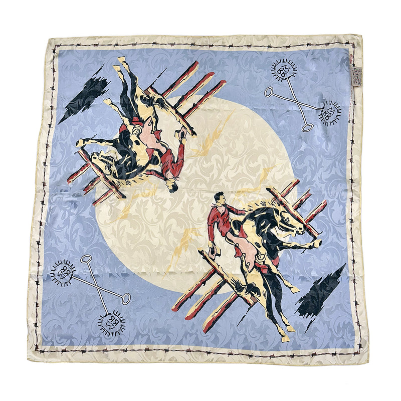 Vintage Rockmount Ranch Wear Bronc Silk Scarf in Blue