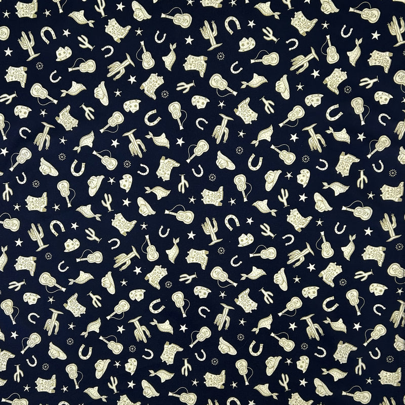 Guitars, Hats & Horseshoes Blue Western Bandana