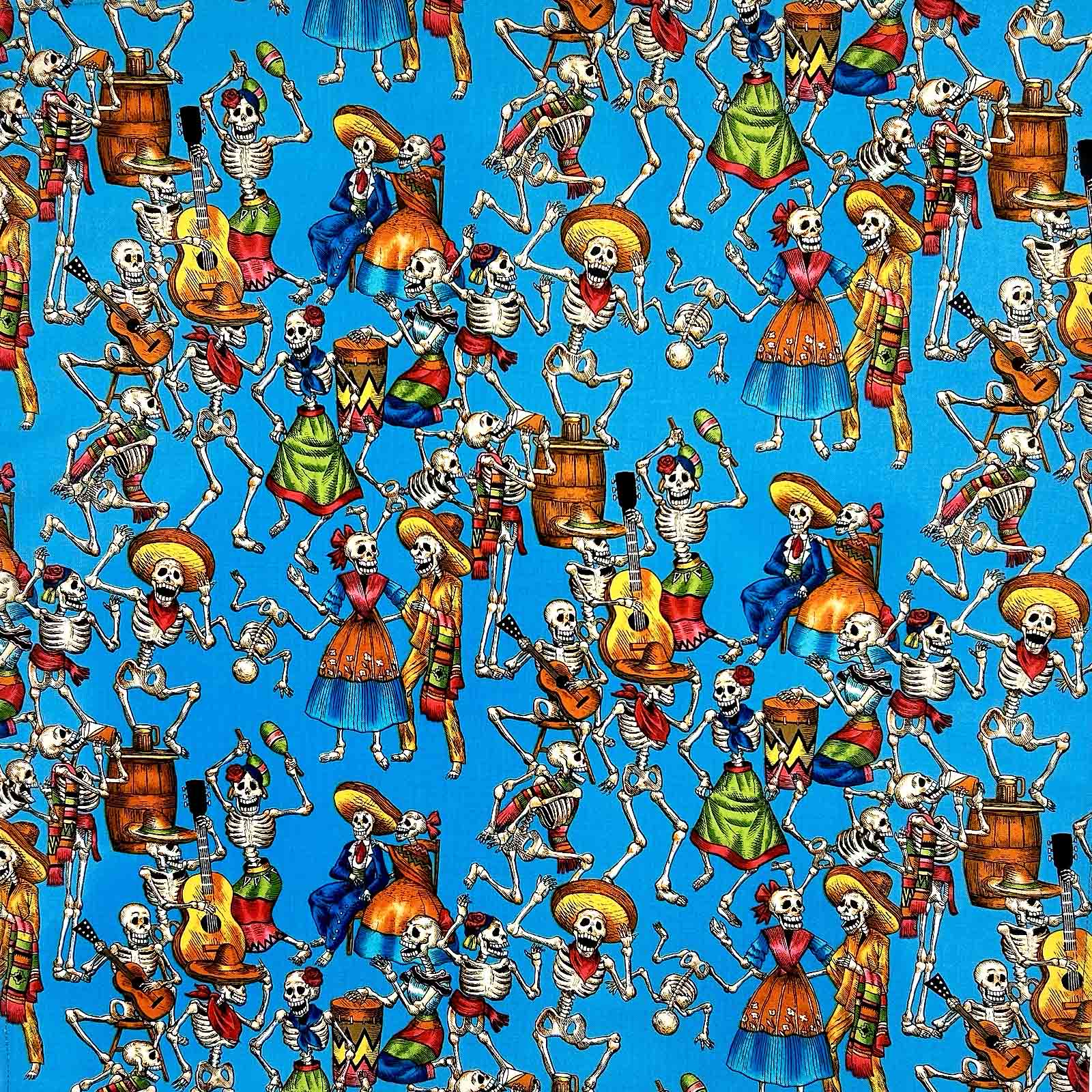 Day of the Dead Western Cotton Bandana in Turquoise