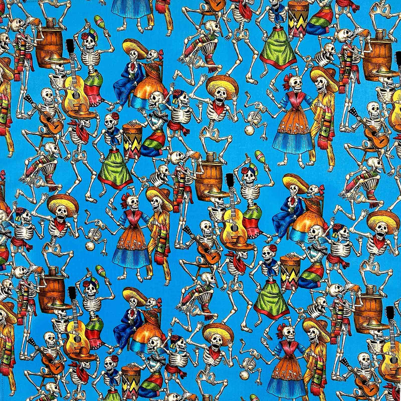 Day of the Dead Western Cotton Bandana in Turquoise