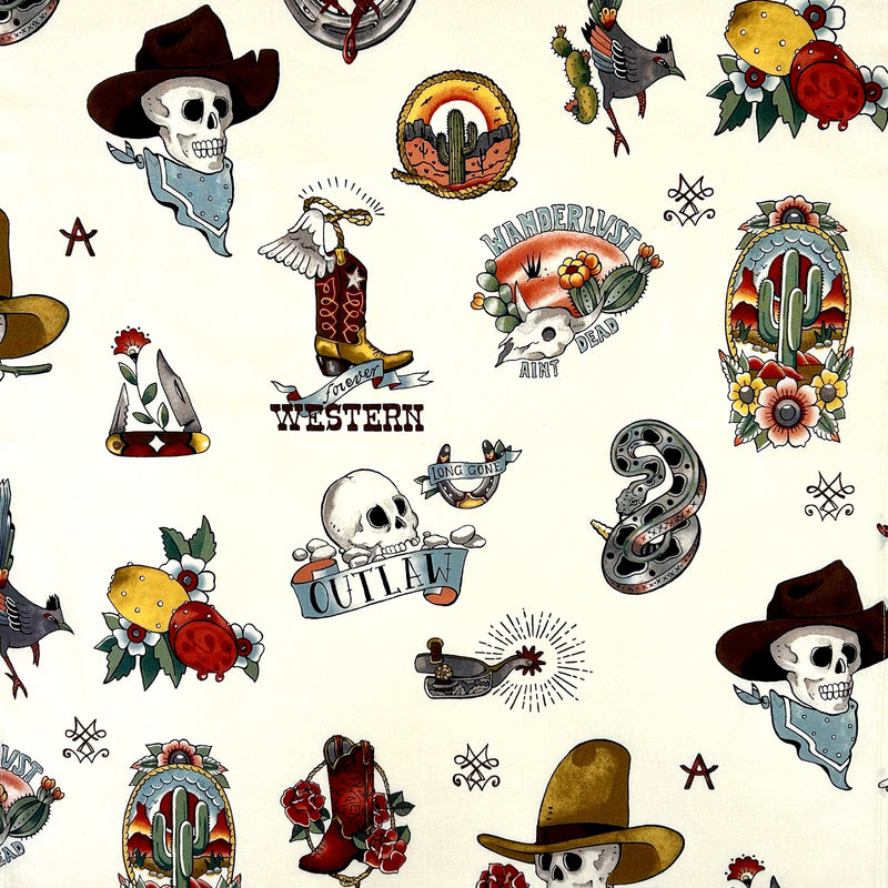 Cowboy Skulls Western Cotton Bandana in Natural