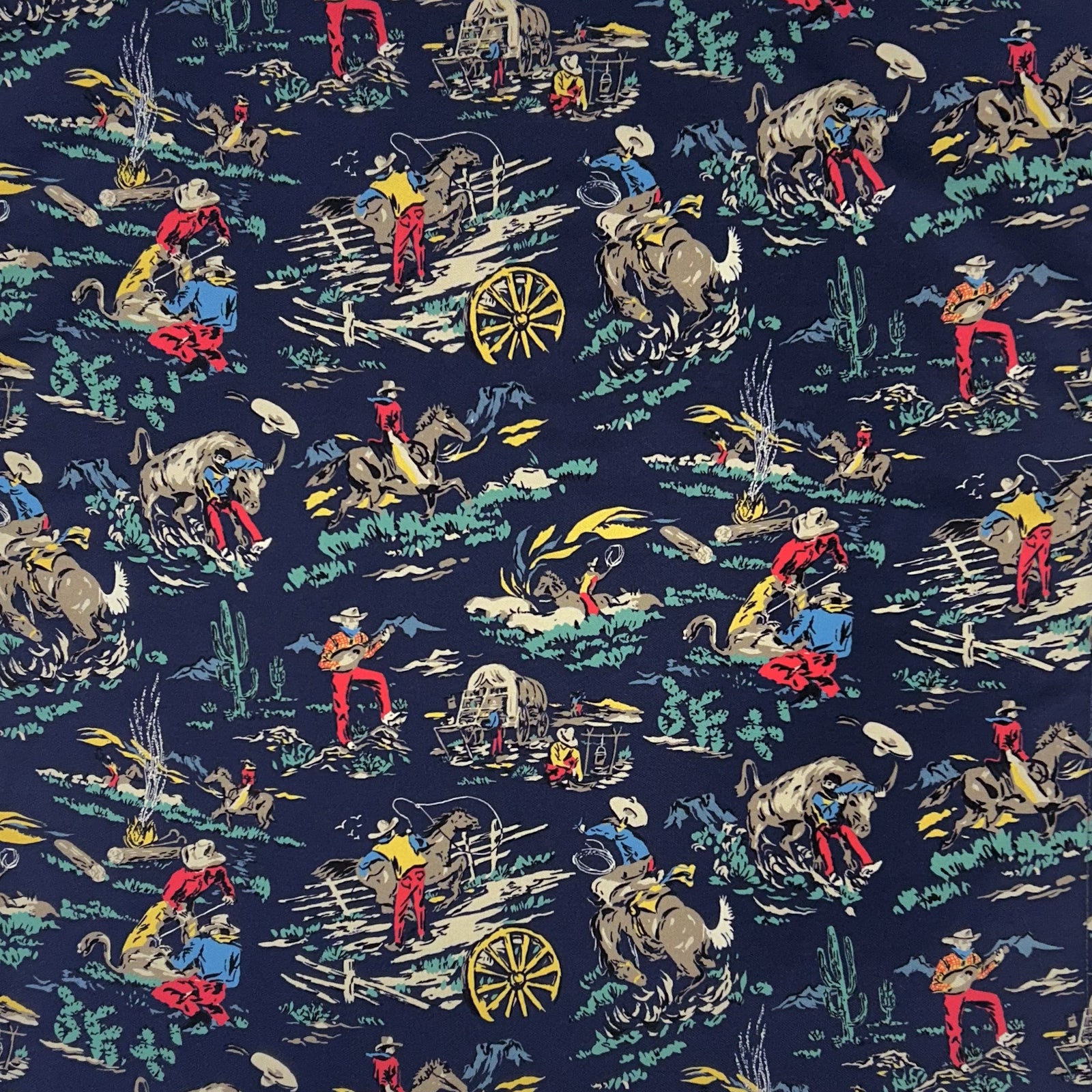 Broncs, Steers & Cowboys Print Western Cotton Bandana in Navy