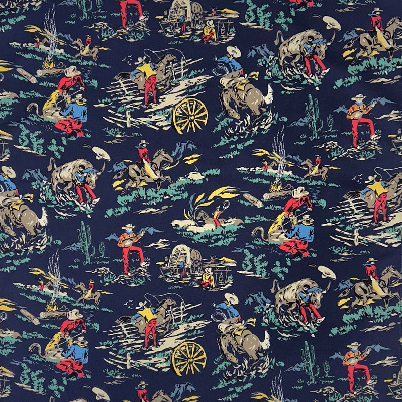 Broncs, Steers & Cowboys Print Western Cotton Bandana in Navy