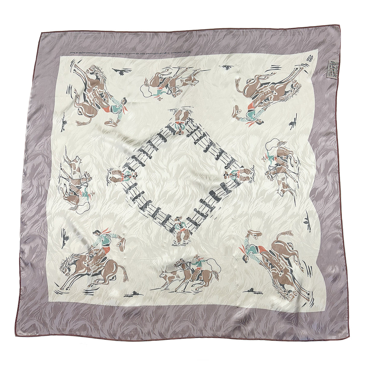 Vintage Cowboy Corral Western Silk Scarf