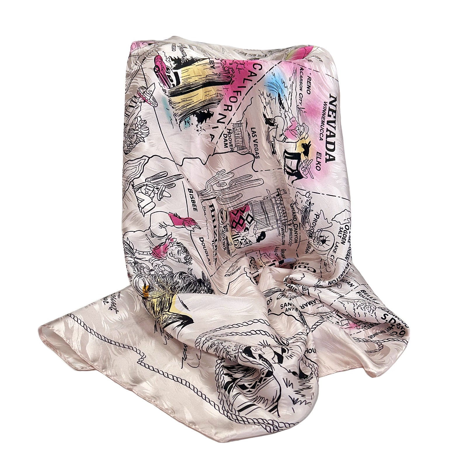 Vintage Western U.S. States Map Silk Scarf