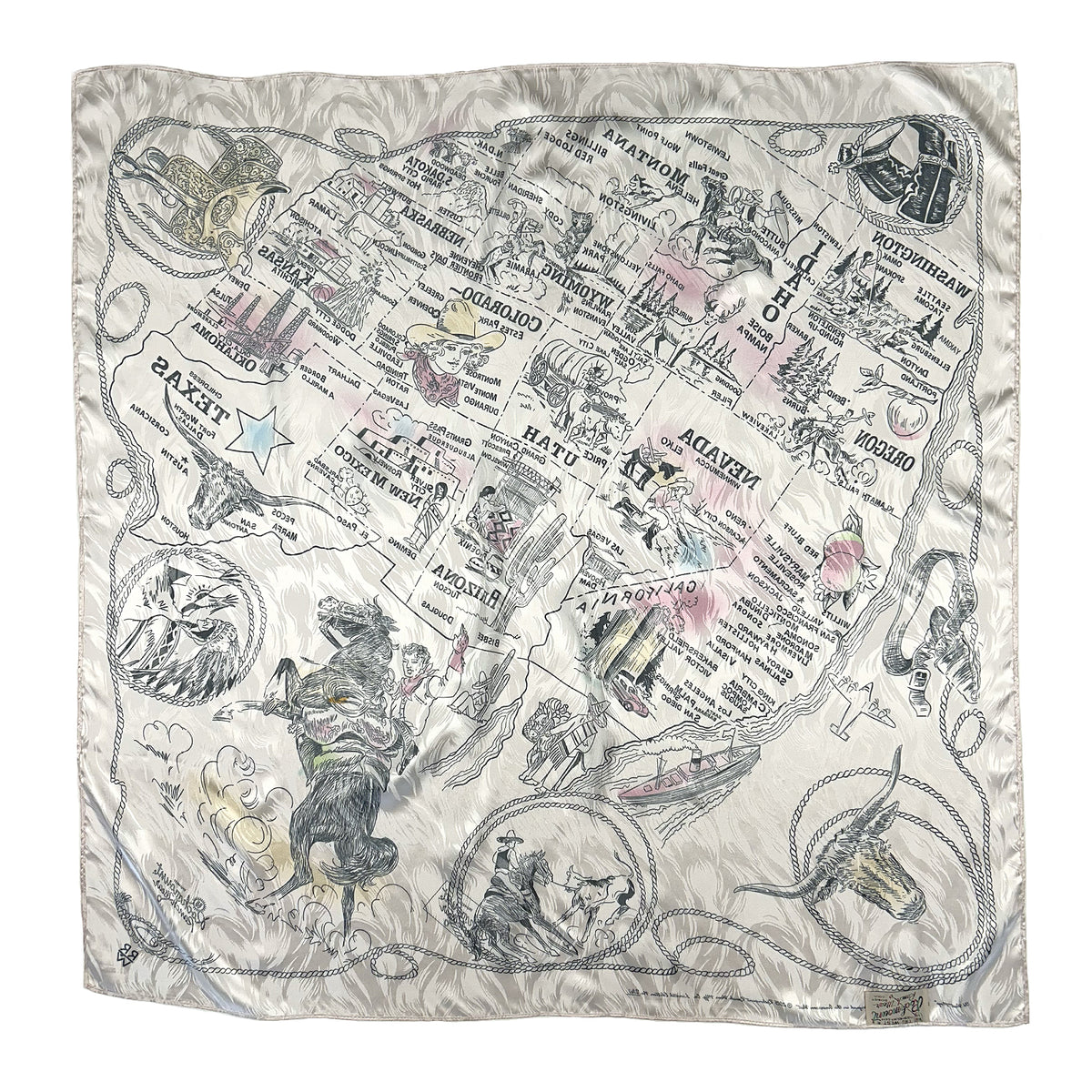 Vintage Western U.S. States Map Silk Scarf