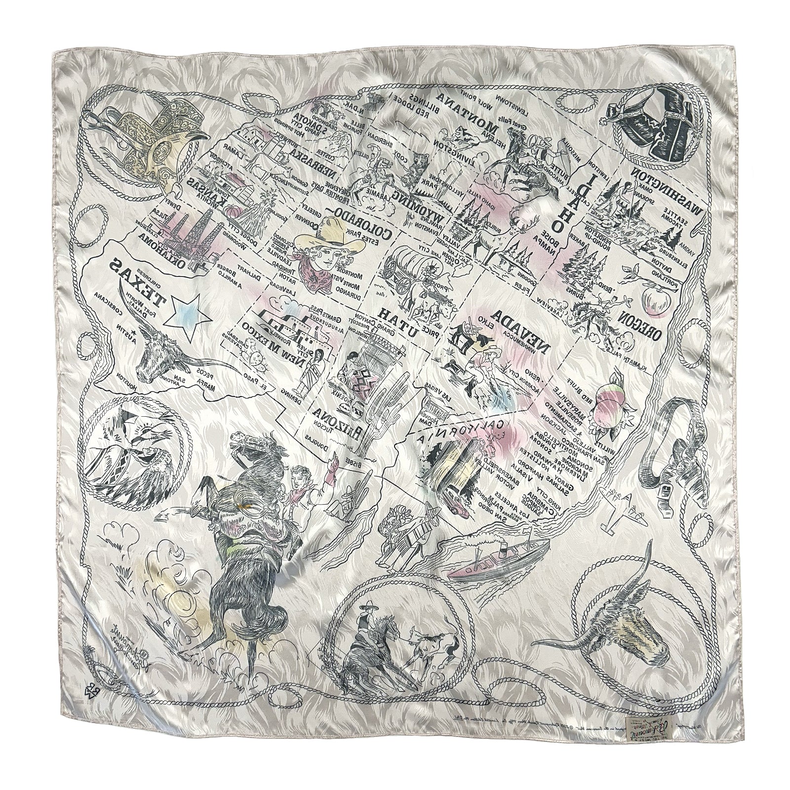 Vintage Western U.S. States Map Silk Scarf