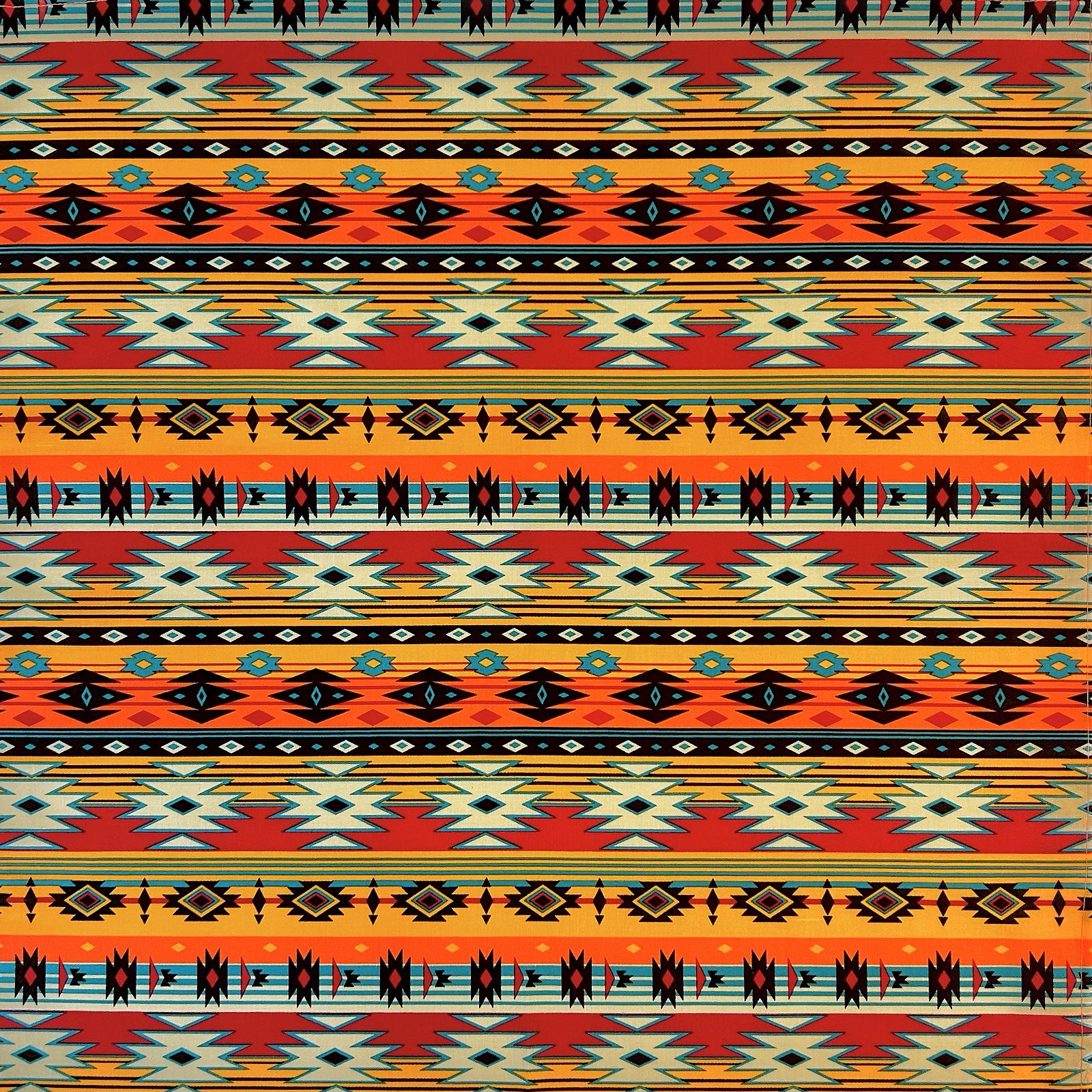 Native Print Western Cotton Bandana in Orange & Turquoise
