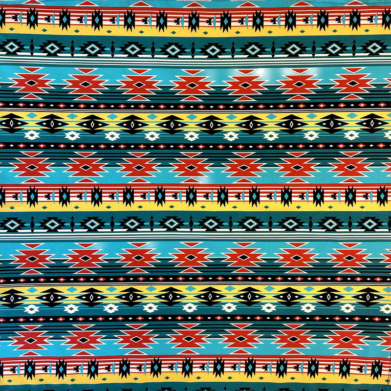 Native Print Western Cotton Bandana in Turquoise