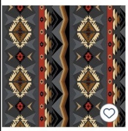 Native American Inspired Print Cotton Bandana in Grey and Rust, 22", Made in USA