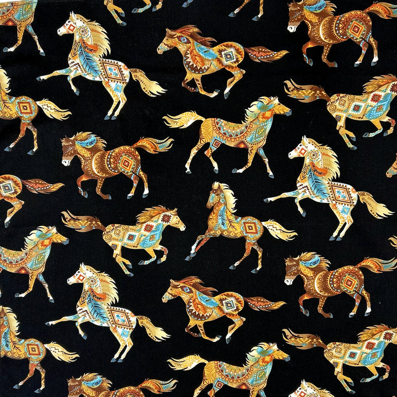 Black Painted Horses Western Cotton Bandana