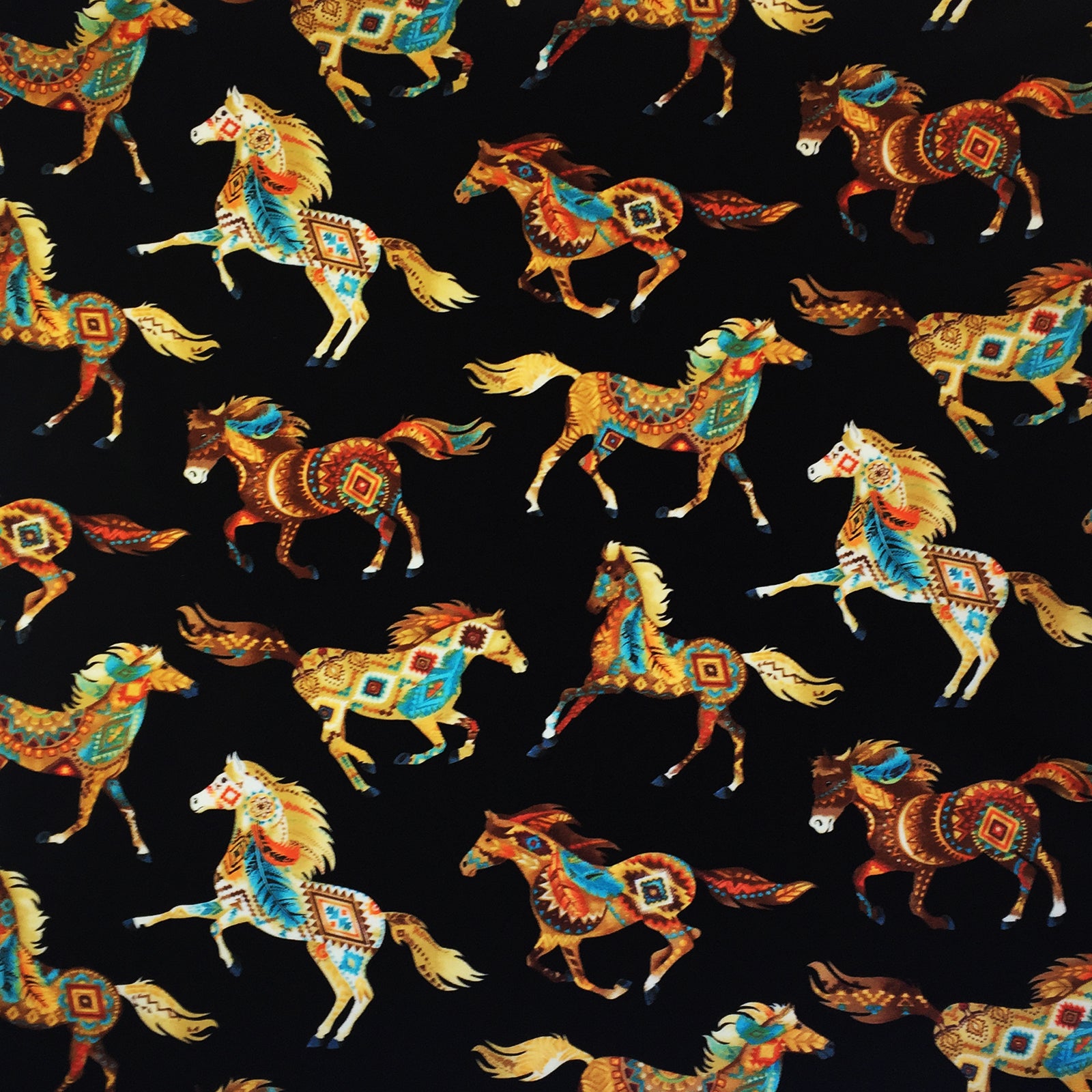 Black Painted Horses Western Cotton Bandana