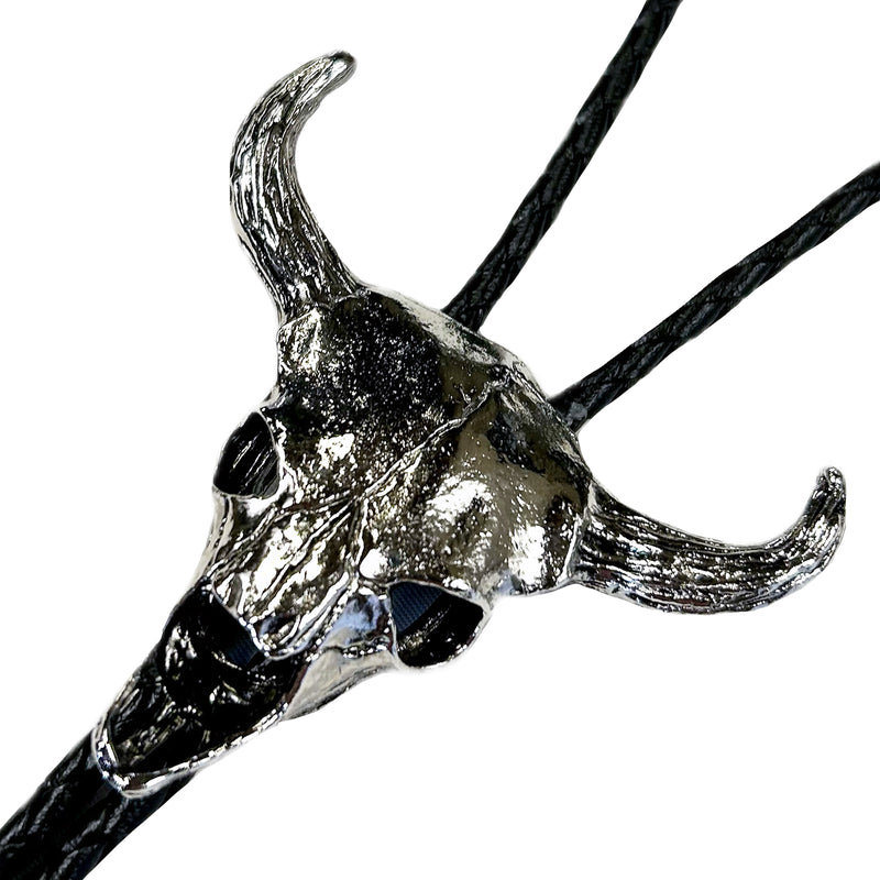 Large Silver Steer Skull Western Western Bolo Tie