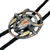 Tri-Color Steer Skull with Feathers Western Bolo Tie