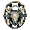 Tri-Color Steer Skull with Feathers Western Bolo Tie