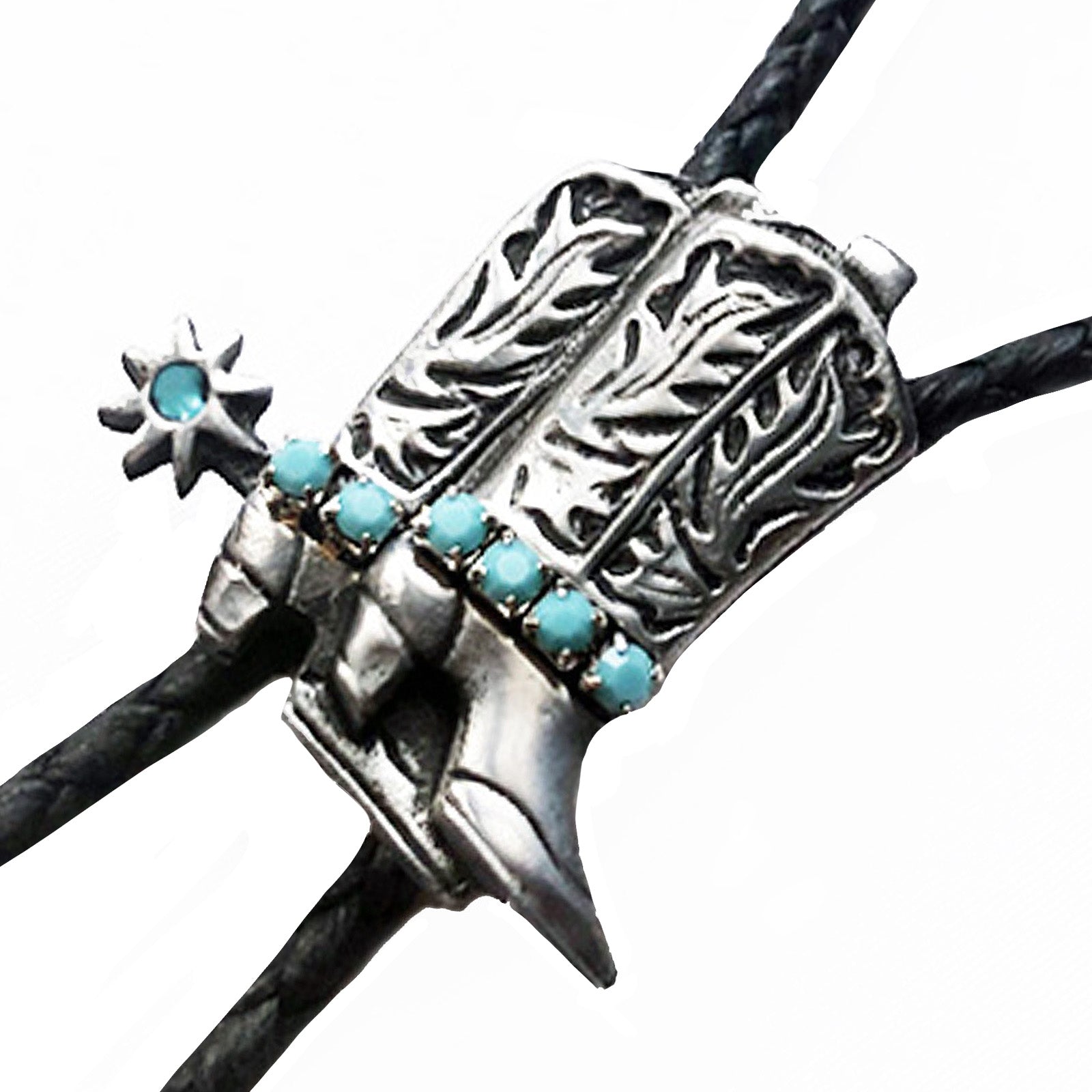 Silver Cowboy Boots with Turquoise Inlay Western Bolo Tie