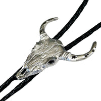 Silver Bison Skull Western Bolo Tie