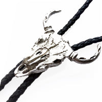 Silver Bison Skull Western Bolo Tie