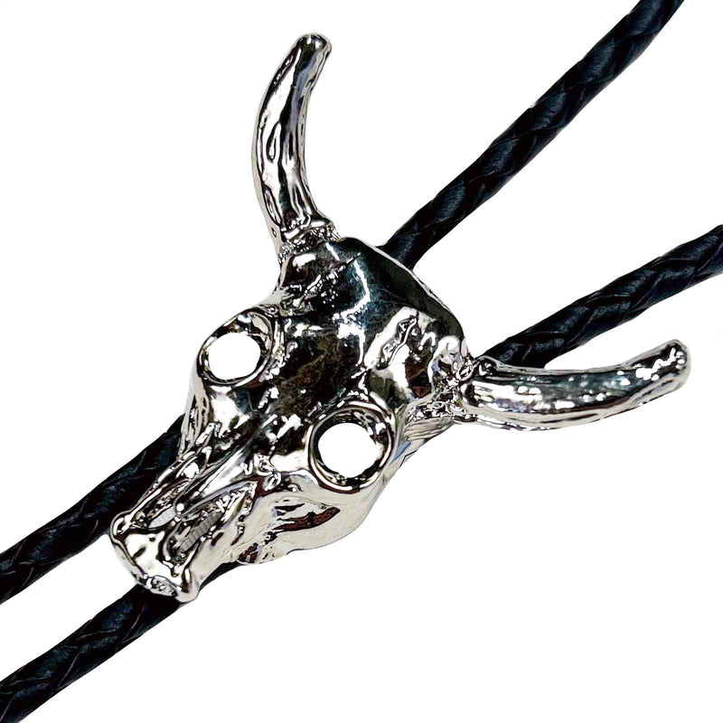 Silver Steer Skull Western Bolo Tie