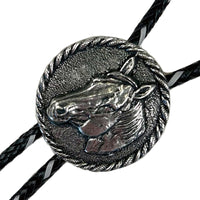 Pewter Horsehead in Round Frame Western Bolo Tie