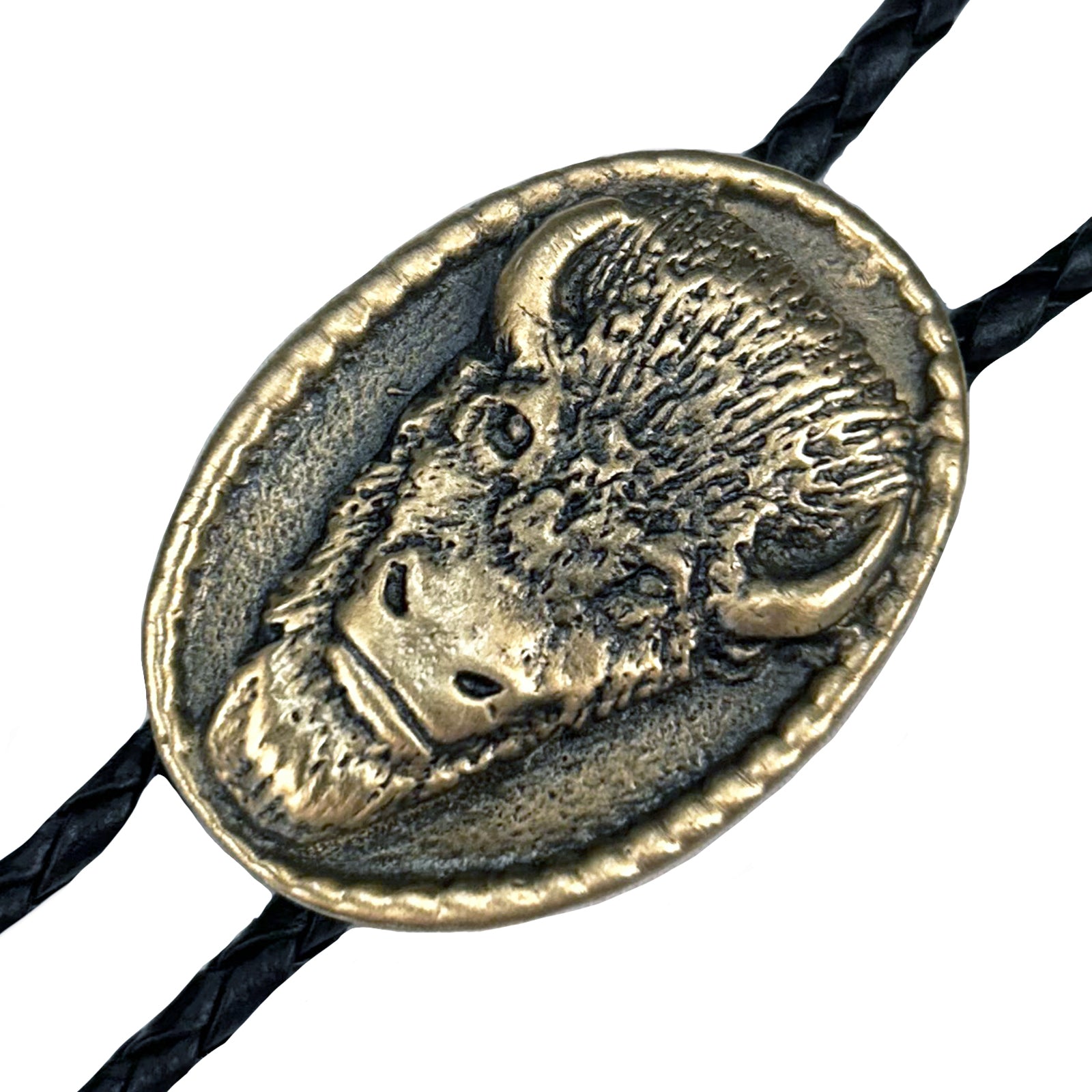 Oval Buffalo Head Western Bolo Tie in Brass