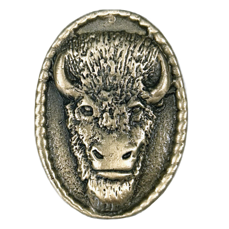 Oval Buffalo Head Western Bolo Tie in Brass