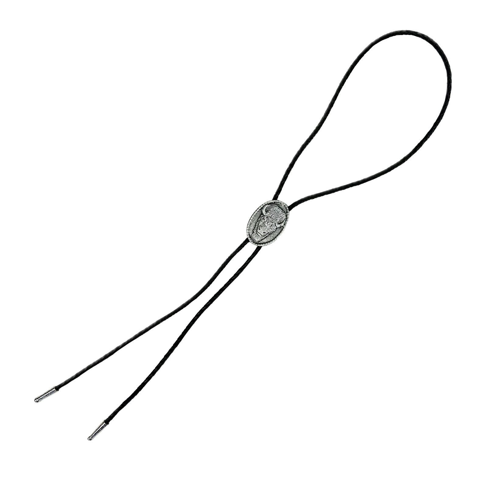 Oval Buffalo Head Western Bolo Tie in Pewter