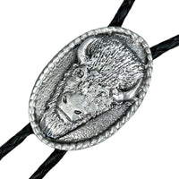 Oval Buffalo Head Western Bolo Tie in Pewter