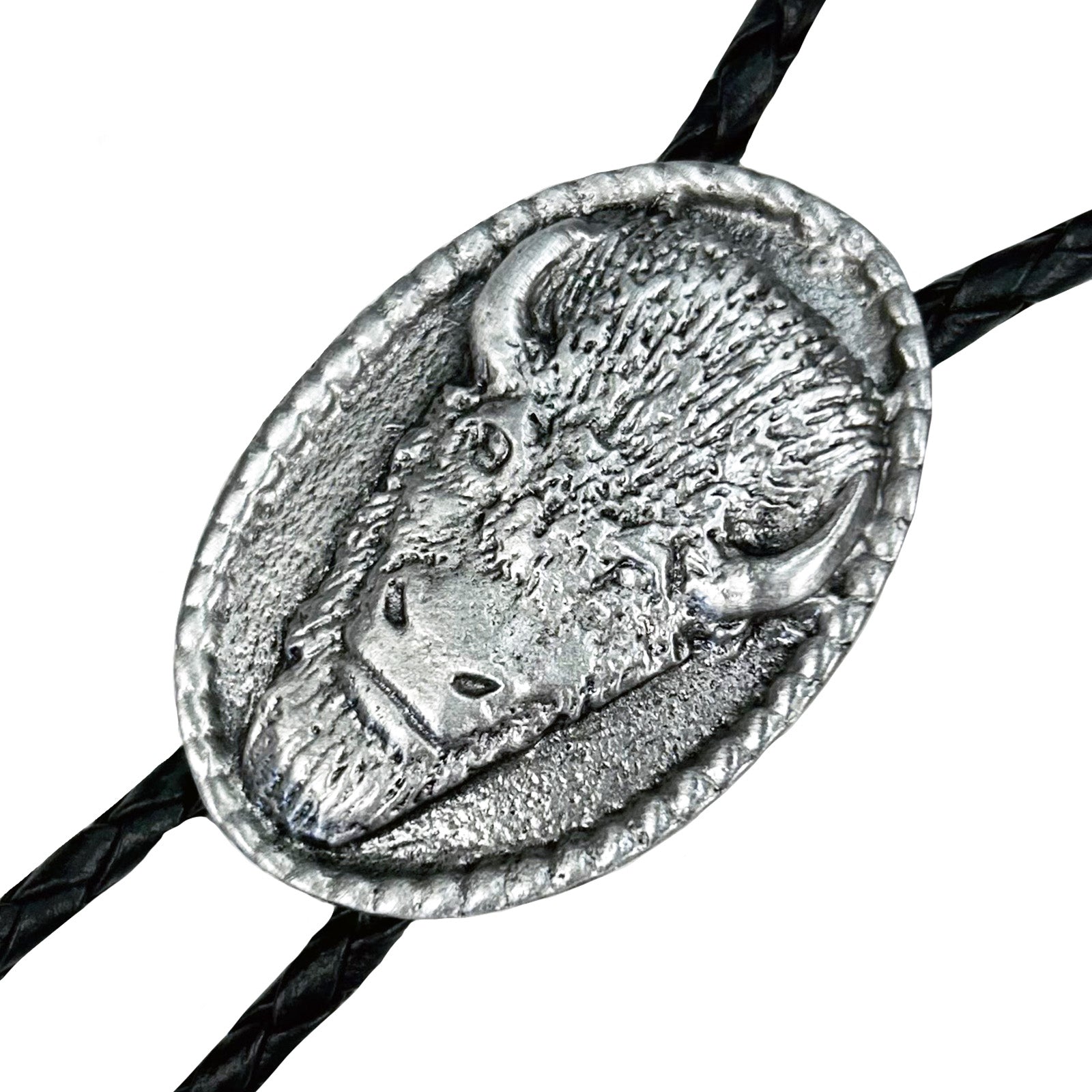 Oval Buffalo Head Western Bolo Tie in Pewter