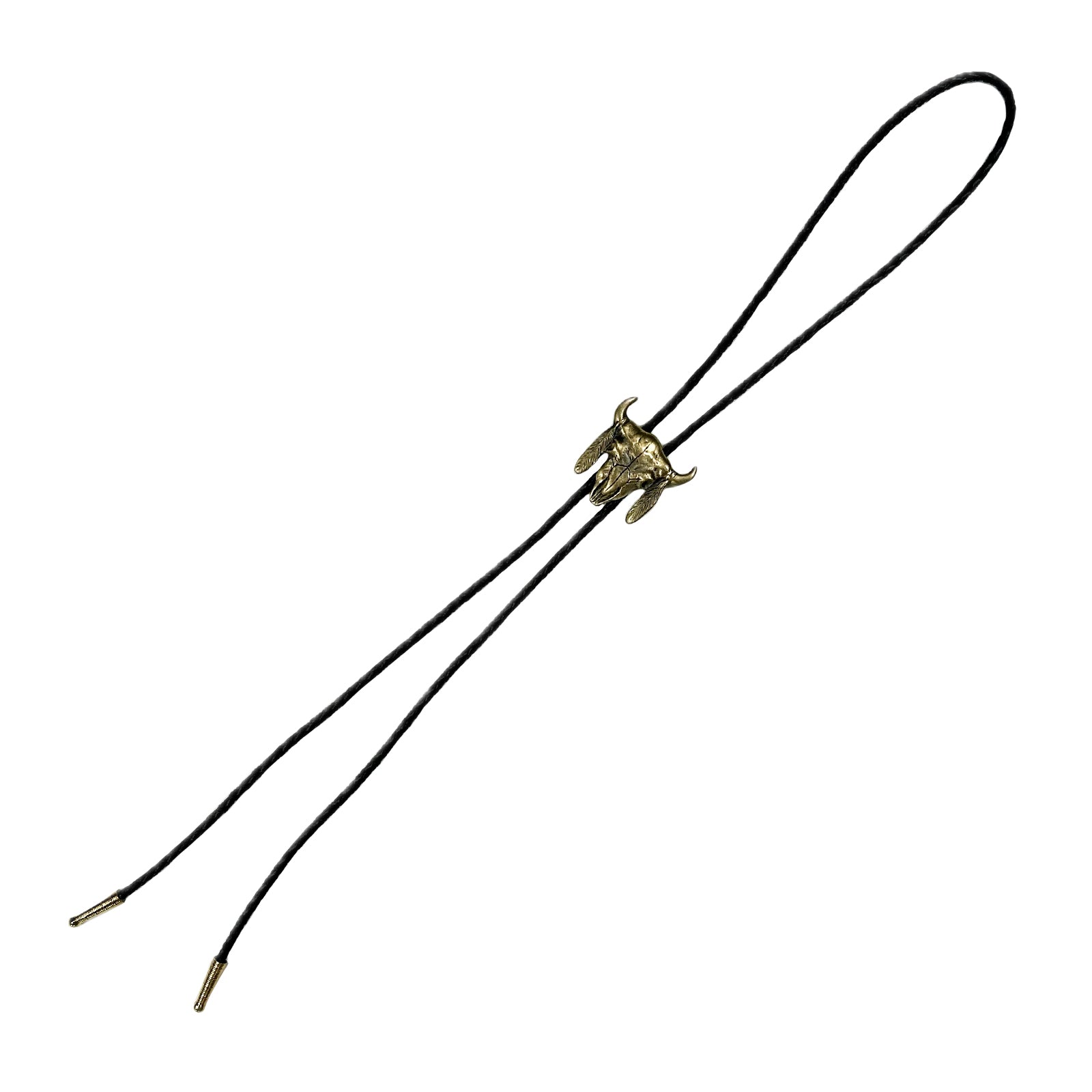 Brass Steer Skull with Feathers Western Bolo Tie